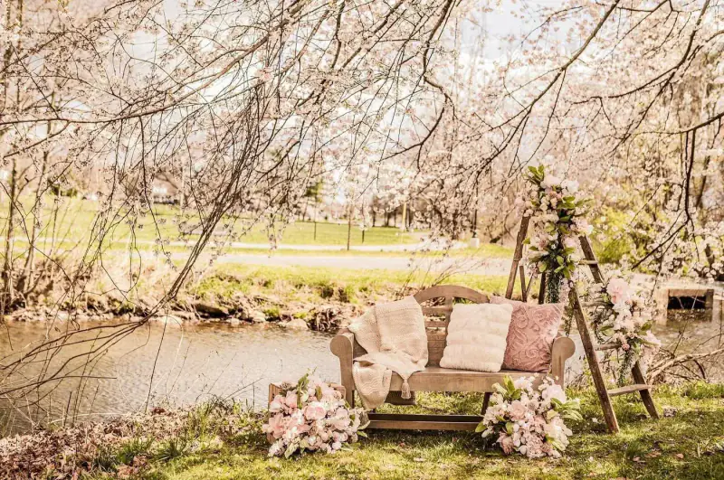 Cherry blossom garden bench