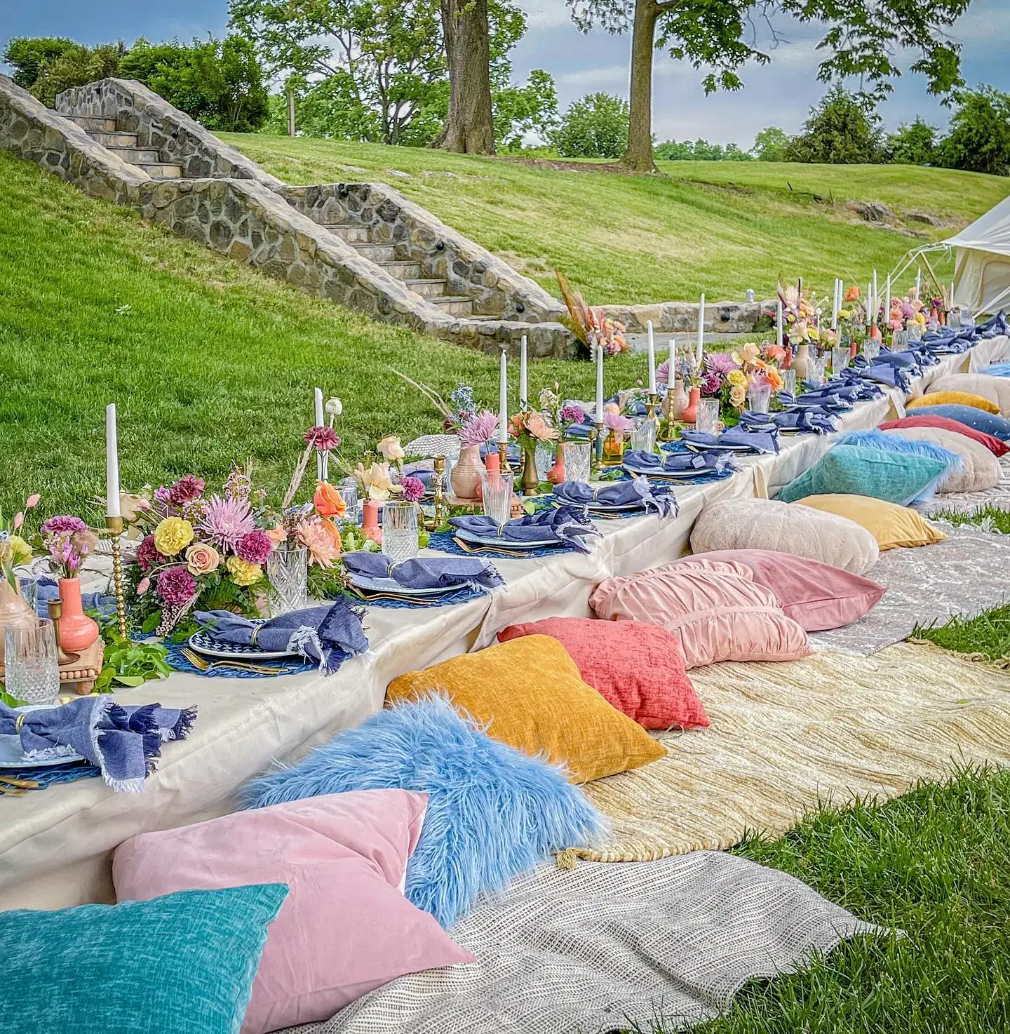Hillside picnic, forty guests