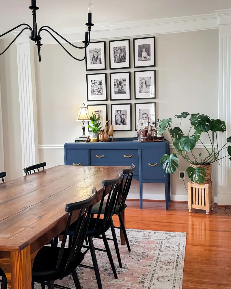 Dining room with navy sideboard